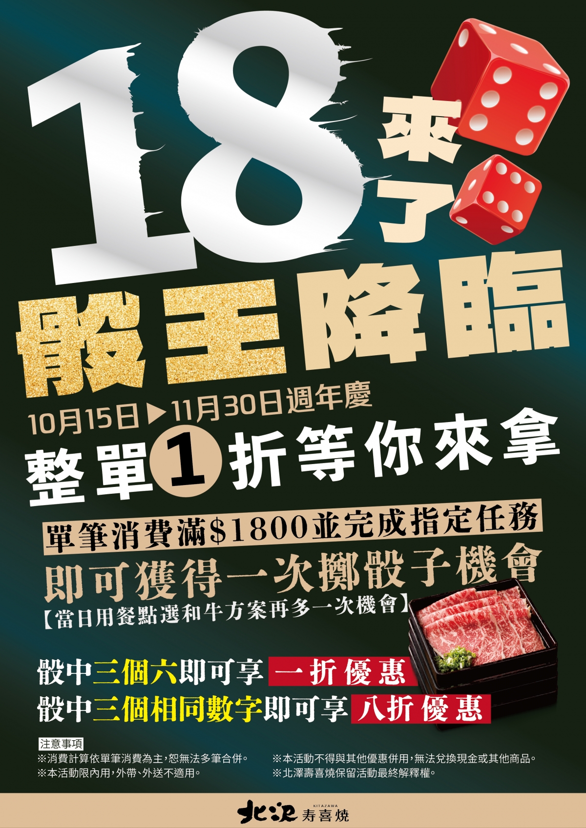 【北澤壽喜燒 18週年慶】骰王降臨 【北澤壽喜燒 18週年慶】骰王降臨