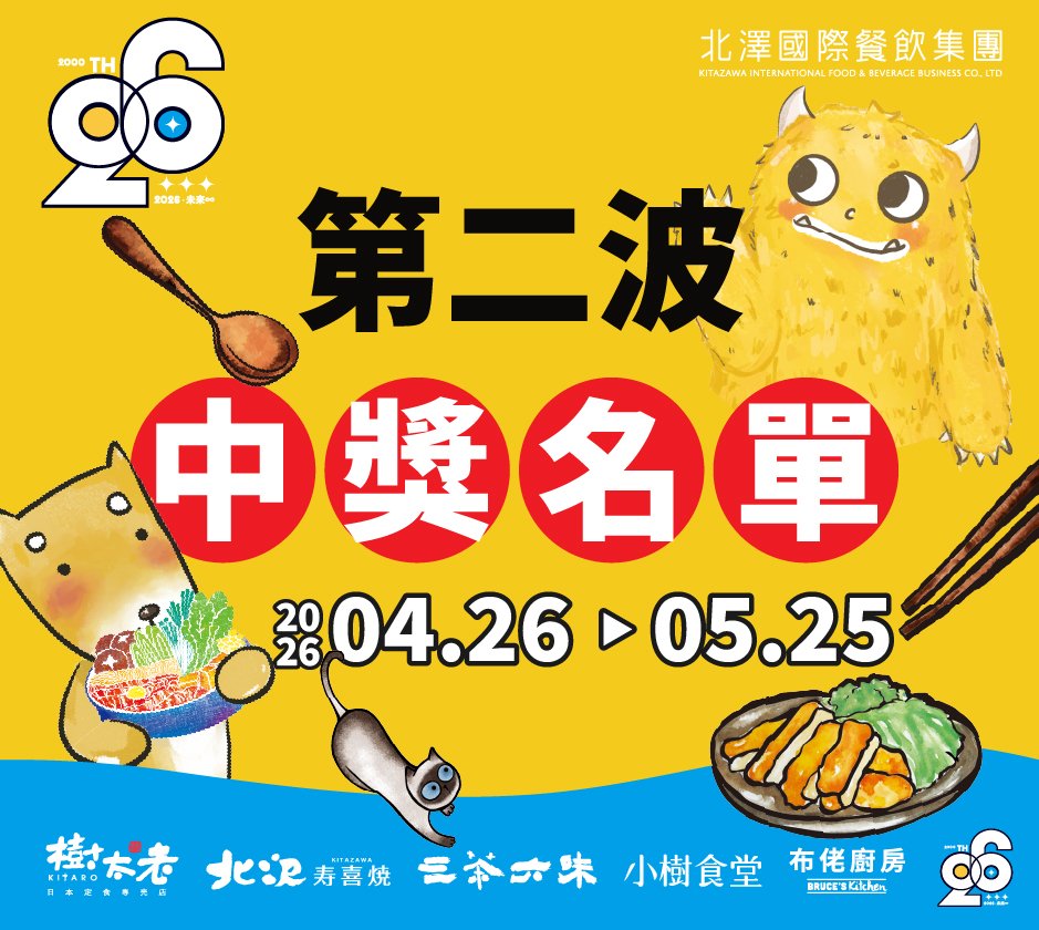 【北澤26 未來∞】26週年月月抽 第二波中獎名單