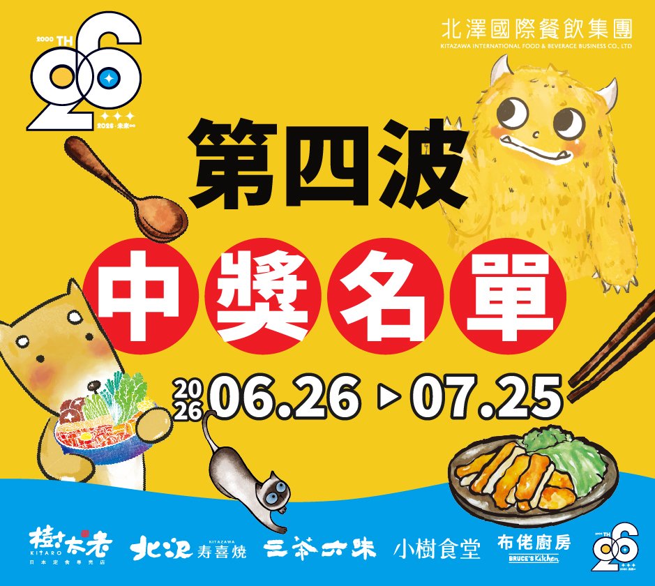 【北澤26 未來∞】26週年月月抽 第四波中獎名單