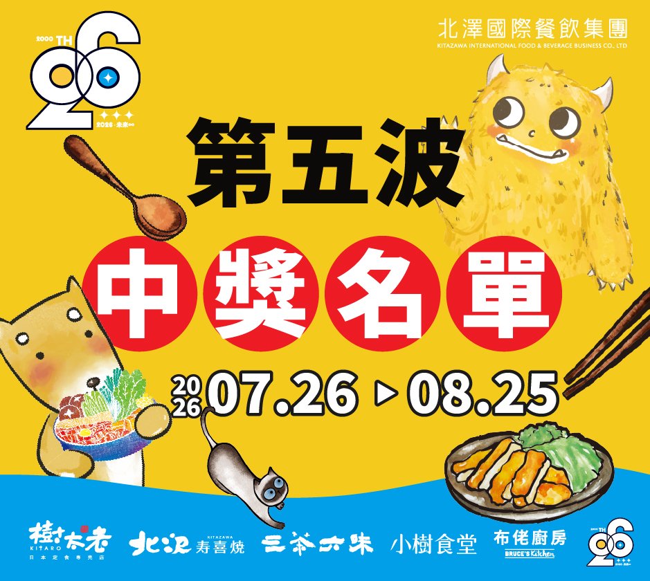 【北澤26 未來∞】26週年月月抽 第五波中獎名單